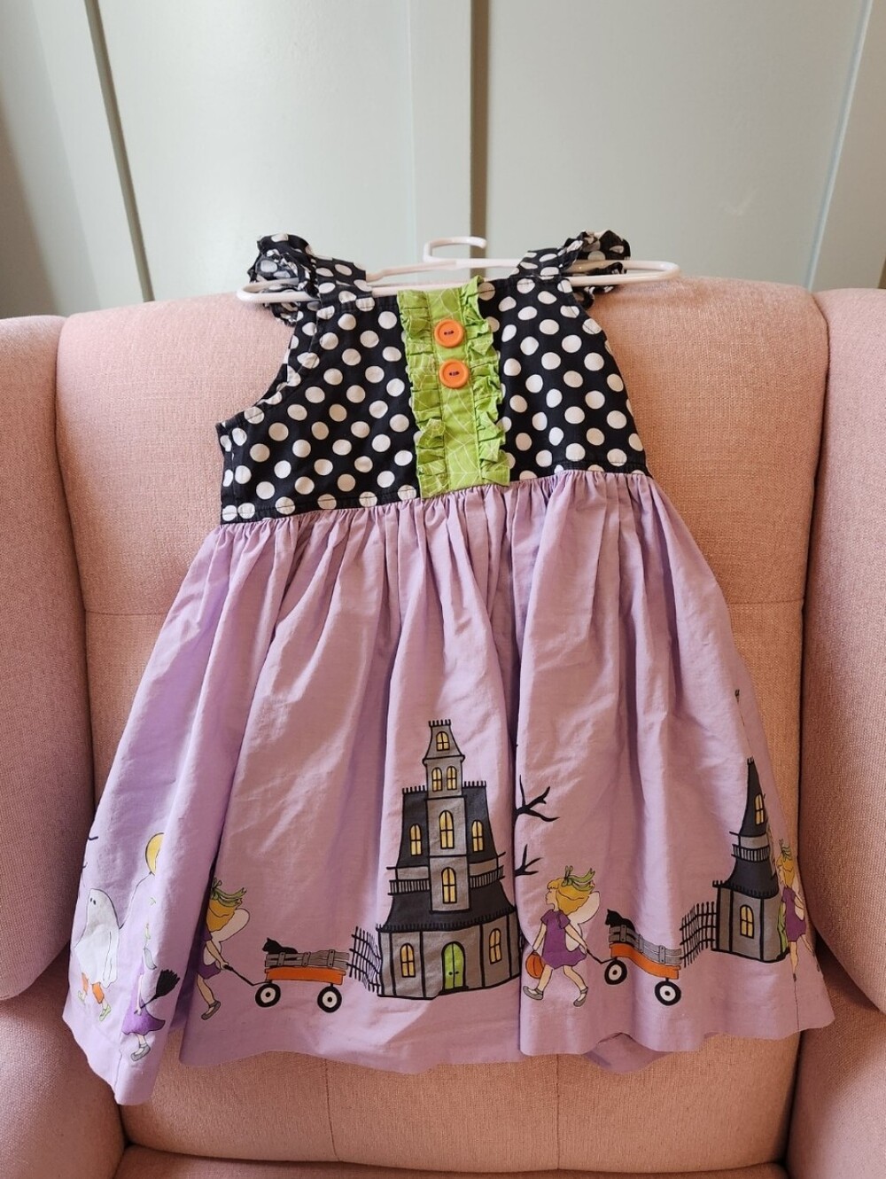 Eleanor Rose Black Polka Dot Fall Pumpkin Haunted House Dress Halloween 4-5 4t